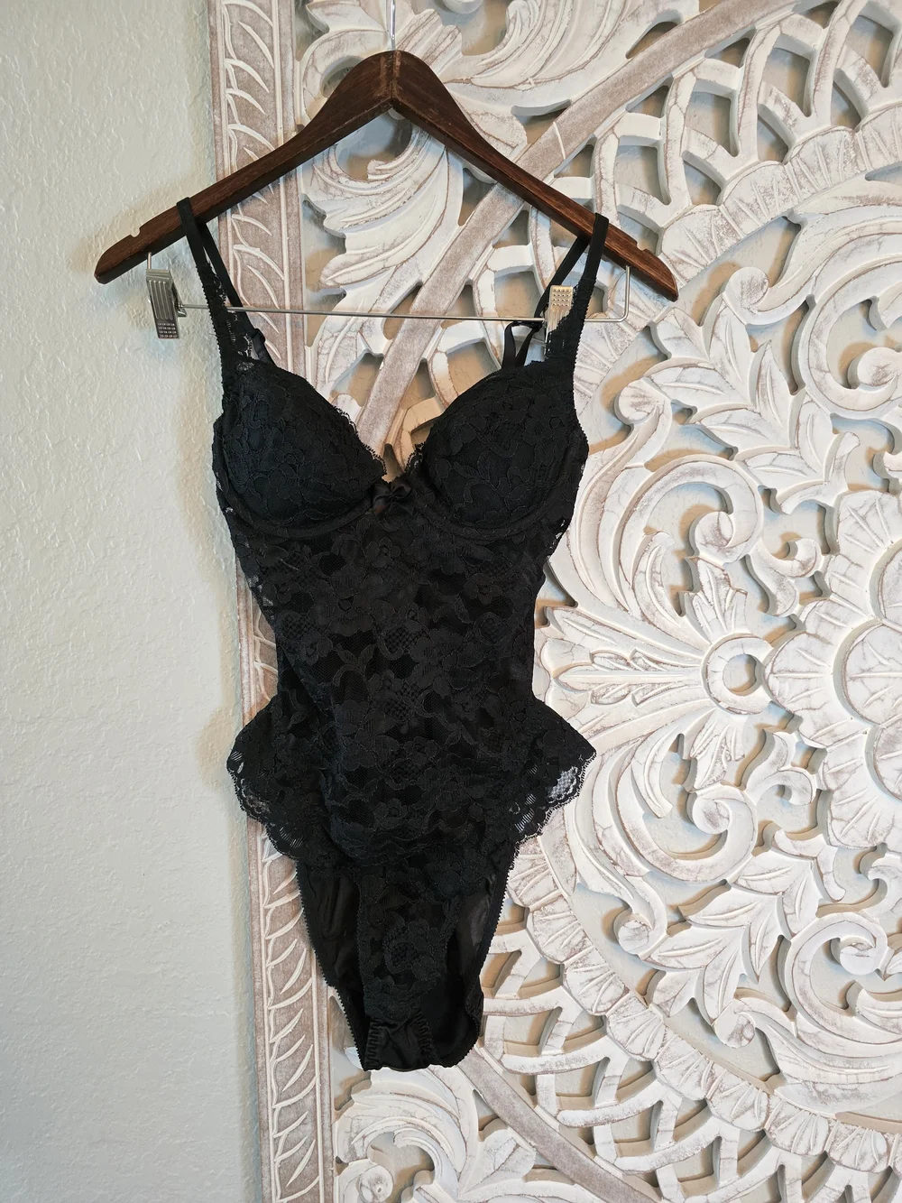 Victoria’s Secret Vintage TEDDY Bodysuit Black Lace LINGERIE Bra 34B